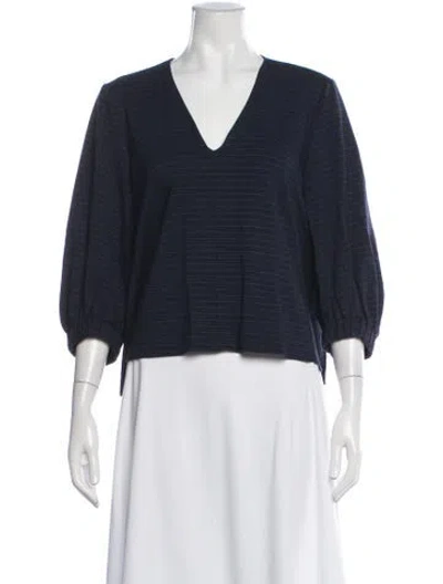 Pre-owned Tibi Striped V-neck Top In Blue