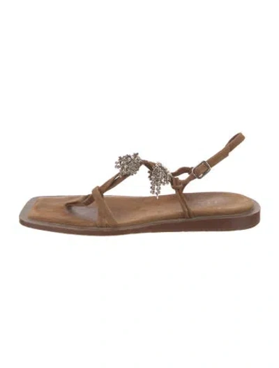 Pre-owned Tibi Suede Crystal Embellishments Slingback Sandals In Brown