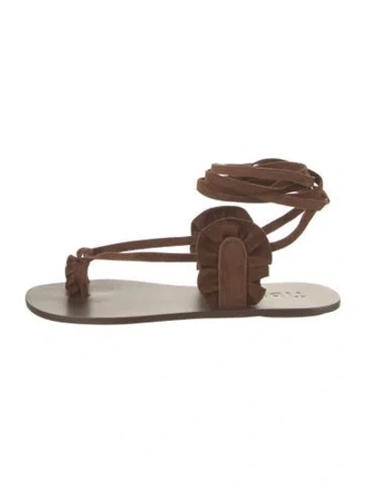Pre-owned Tibi Suede Leather Trim Embellishment Gladiator Sandals In Brown