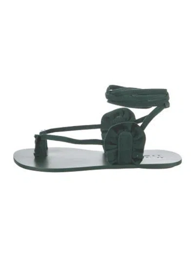 Pre-owned Tibi Suede Leather Trim Embellishment Sandals In Green