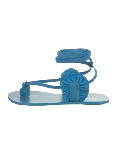Pre-owned Tibi Suede Ruffle Embellishment Gladiator Sandals In Blue