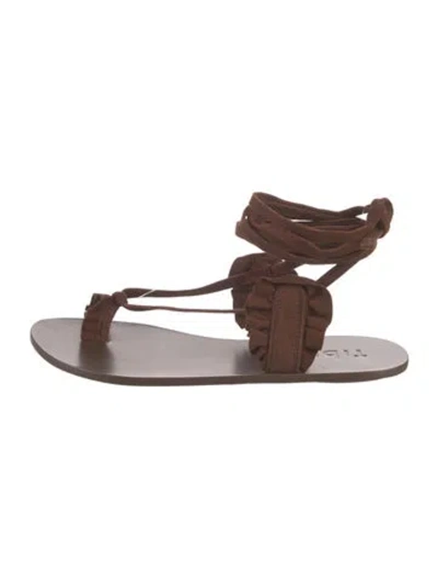 Pre-owned Tibi Suede Ruffle Embellishment Gladiator Sandals In Brown