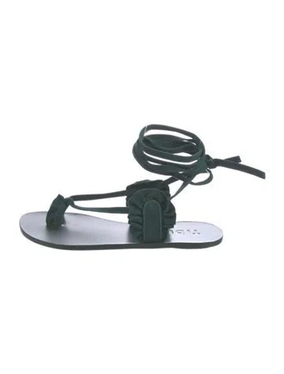 Pre-owned Tibi Suede Ruffle Embellishment Gladiator Sandals In Green