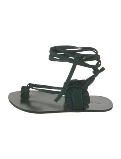 Pre-owned Tibi Suede Ruffle Embellishment Gladiator Sandals In Green