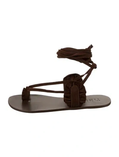 Pre-owned Tibi Suede Ruffle Embellishment Gladiator Sandals W/ Tags In Brown