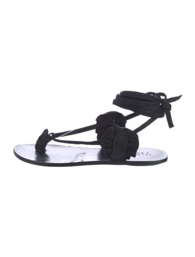 Pre-owned Tibi Suede Ruffle Embellishment Sandals In Black
