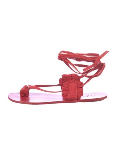 Pre-owned Tibi Suede Ruffle Embellishment Sandals In Red