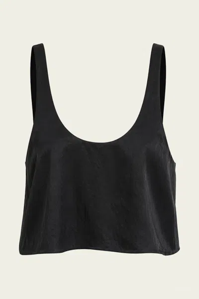 Tibi Summer Acetate Crinkle Cropped Tank In Black In Animal Print