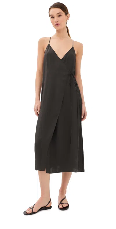 Tibi Summer Slip Wrap Dress Chocolate Brown