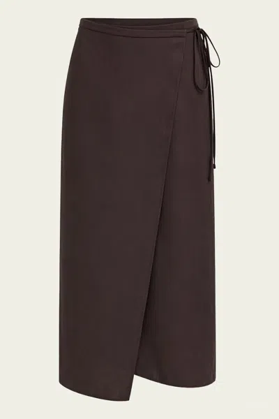 Tibi Summer Slip Wrap Skirt In Chocolate Brown