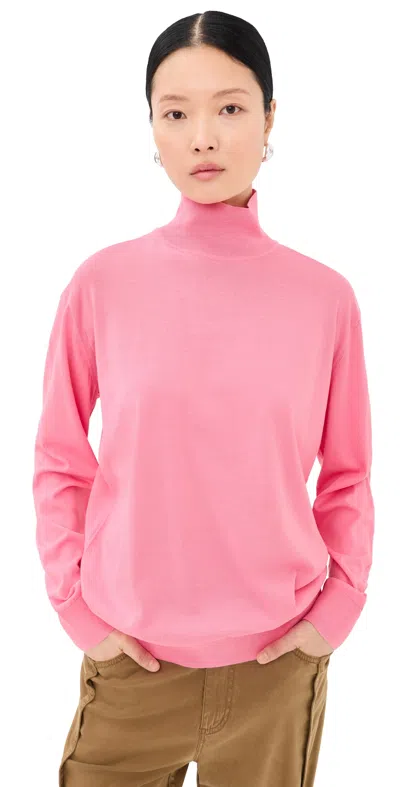 Tibi Super Fine Gauge Perfect Turtleneck Pullover Bubble Gum Pink