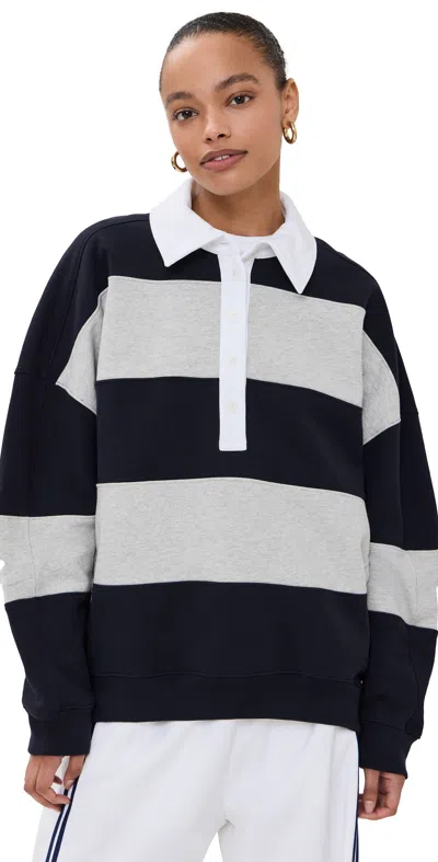 Tibi Sweatshirt Program Polo Collar Cocoon Sweatshirt Navy Multi In Blue