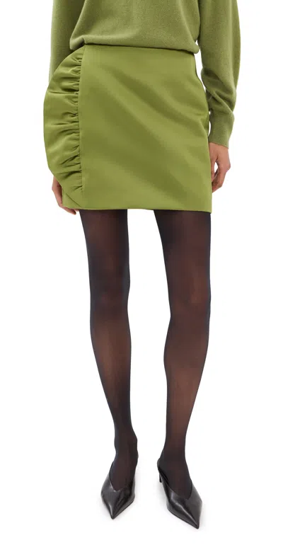 Tibi Tech Satin Side Ruffle Mini Skirt Ick Green