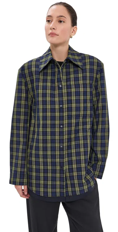 Tibi Techy Plaid Easy Shirt Jacket Blue Multi