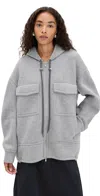 Tibi Techy Viscose Zip Up Hoodie Heather Grey In Gray