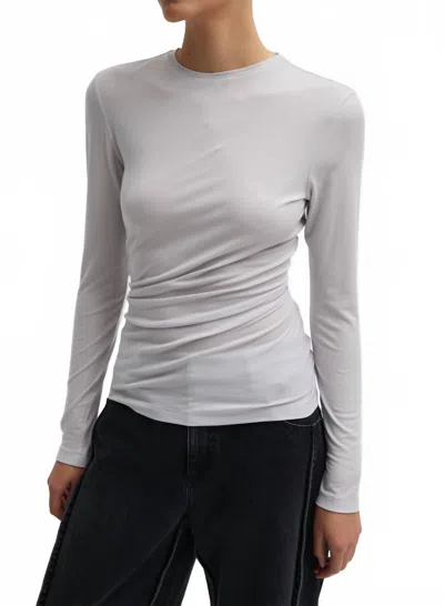 Tibi Tencel Knit Twisted Seam Long Sleeve T-shirt In Pearl Grey In Gray