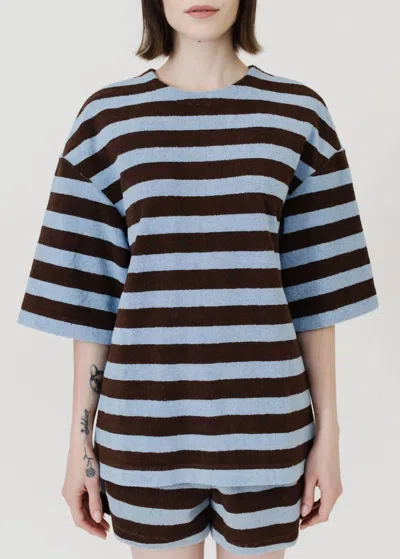 TIBI TERRY REVERSIBLE TEE IN BROWN & BLUE