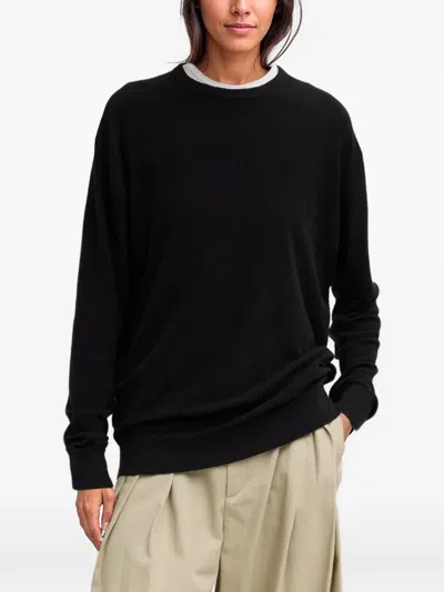 Tibi The Sable Perfect Crew-neck Long-sleeve Sweater In Black