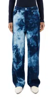 Tibi Tie-dye Denim Tuck Jeans Blue Multi In Blue