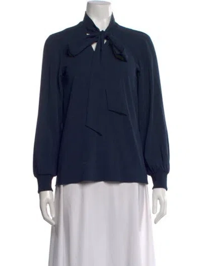 Pre-owned Tibi Tie Neck Long Sleeve Blouse In Blue