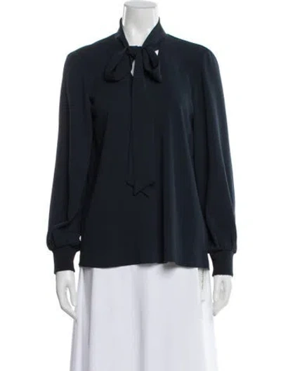 Pre-owned Tibi Tie Neck Long Sleeve Blouse In Blue