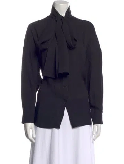 Pre-owned Tibi Tie Neck Long Sleeve Blouse In Blue
