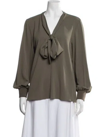 Pre-owned Tibi Tie Neck Long Sleeve Blouse In Green