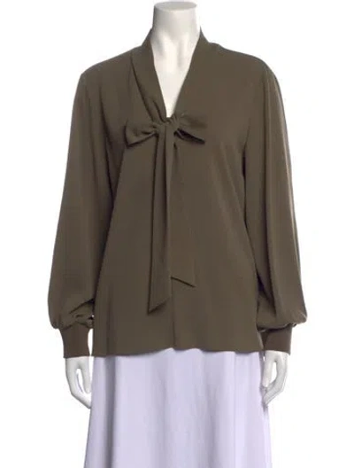 Pre-owned Tibi Tie Neck Long Sleeve Blouse In Green
