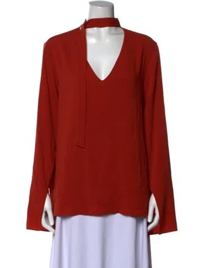 Pre-owned Tibi Tie Neck Long Sleeve Blouse In Orange