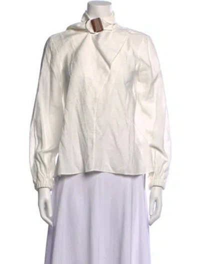 Pre-owned Tibi Tie Neck Long Sleeve Blouse In White