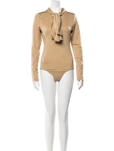 Pre-owned Tibi Tie Neck Long Sleeve Bodysuit In Neutrals