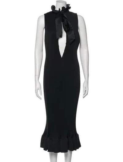 Pre-owned Tibi Tie Neck Midi Length Dress In Black