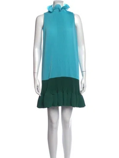 Pre-owned Tibi Tie Neck Mini Dress In Blue