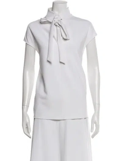 Pre-owned Tibi Tie Neck Short Sleeve Blouse In White