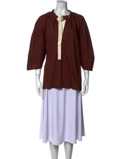 Pre-owned Tibi Tie Neck Three-quarter Sleeve Blouse In Brown
