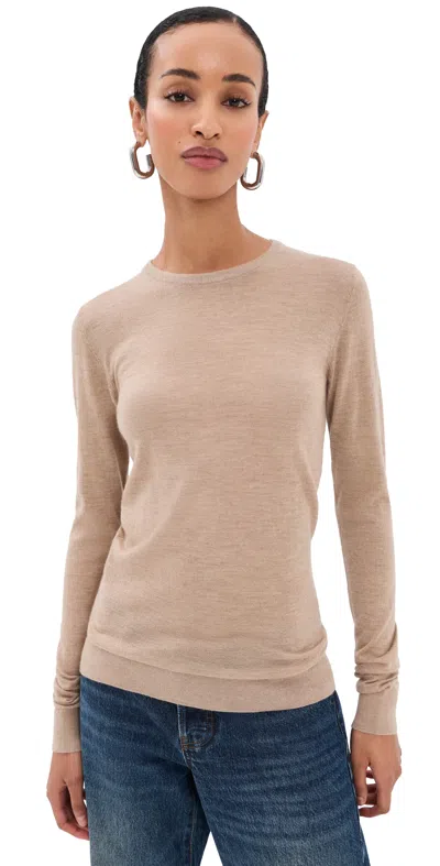 Tibi Tissue Cashmere Crew Neck Pullover Dark Oatmeal Melange In Neutral