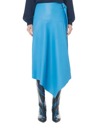Tibi Tissue Leather Asymmetric Drape Skirt In Blue
