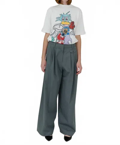 Tibi Triple Pleat Pants In Grey In Green