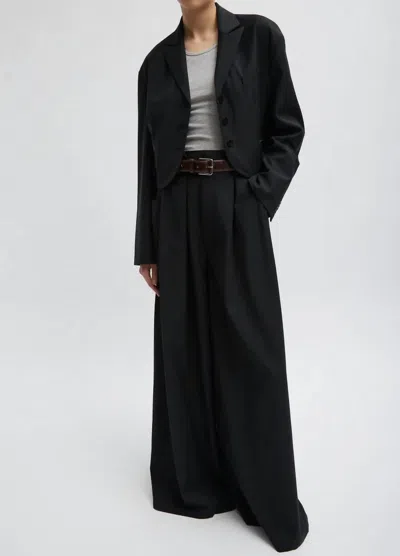 Tibi Tropical Wool Cropped Bomber Blazer In Black