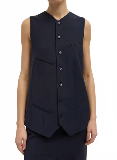 Tibi Tropical Wool Easy Vest In Navy