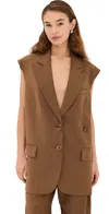 Tibi Tropical Wool Liam Vest Toffee In Toffee