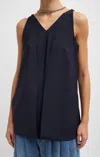 Tibi Tropical Wool Paneled Tunic Top In Navy In Blue