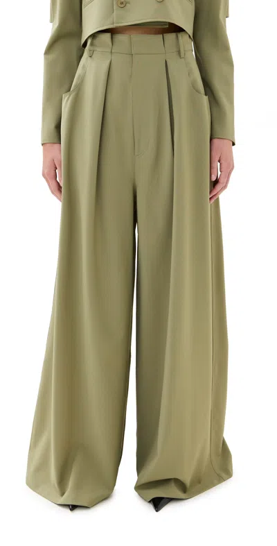 Tibi Tropical Wool Walker Wide Leg Pants Artichoke