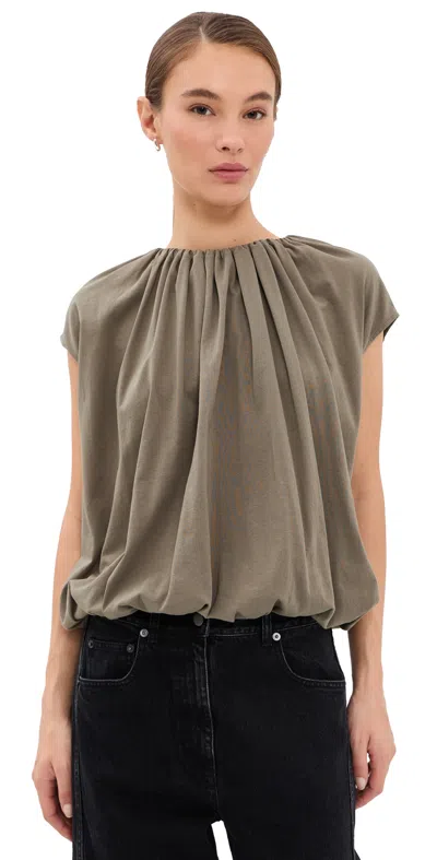 Tibi T-shirt Program Shirred Neck Circular Top Dune In Green