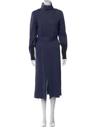 Pre-owned Tibi Turtleneck Long Dress In Blue