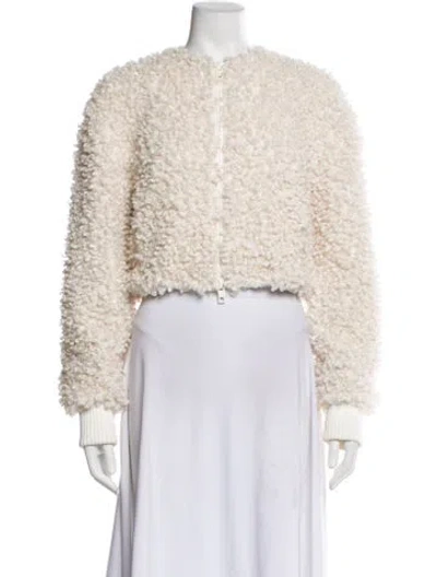 Pre-owned Tibi Tweed Pattern Faux Fur Jacket In Neutral