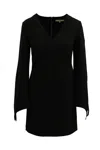 Tibi V-neck Long Sleeve Dress In Black Polyester In Black