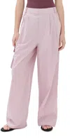 Tibi Vintage Cotton Wide Leg Pull On Cargo Pants Mauve