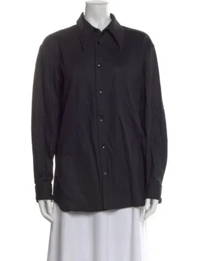 Pre-owned Tibi Virgin Wool Long Sleeve Button-up Top In Blue