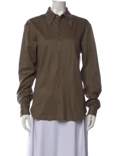 Pre-owned Tibi Virgin Wool Long Sleeve Button-up Top In Green
